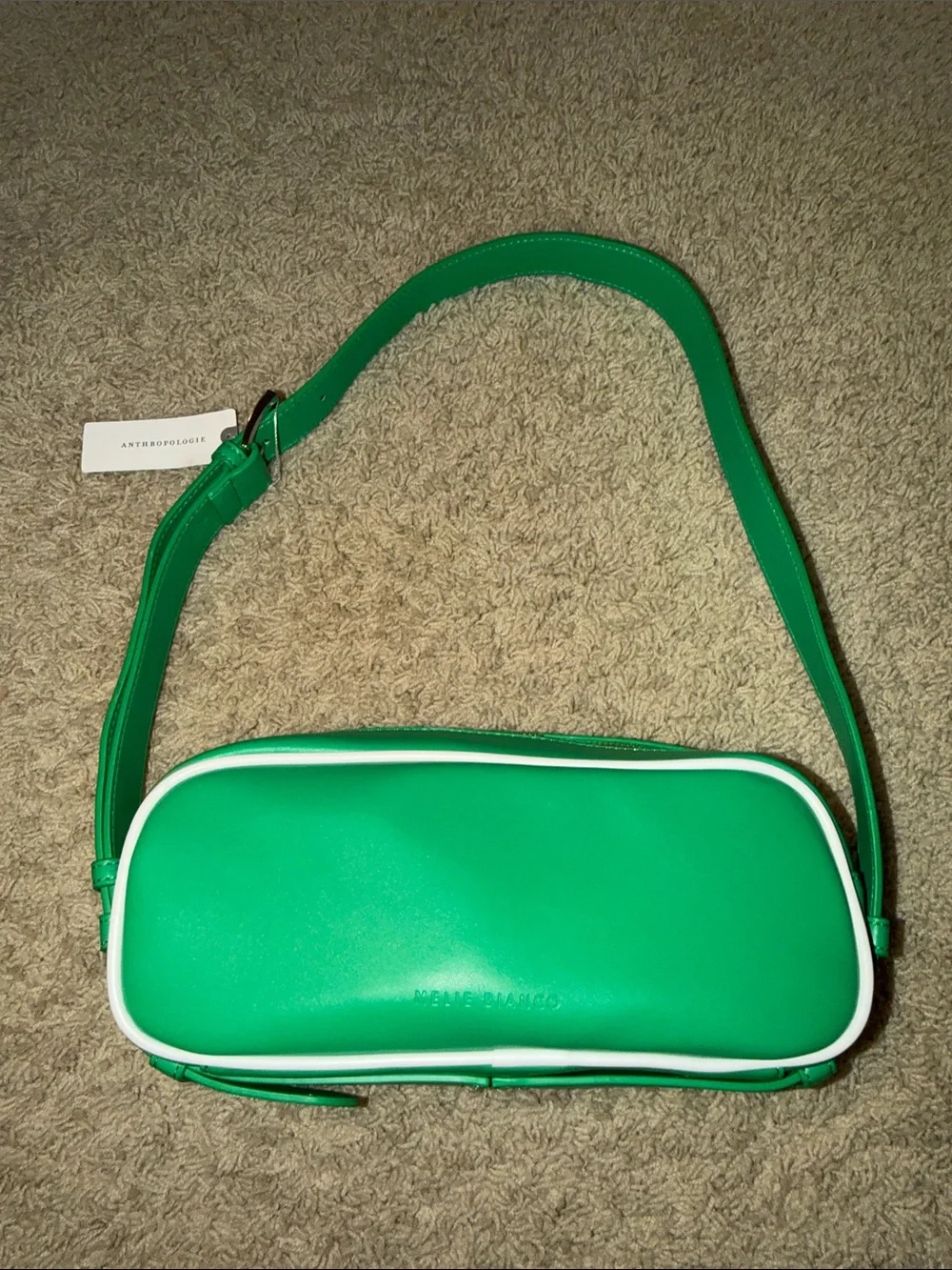 Anthropologie Melie Bianco Green Crossbody with White Piping